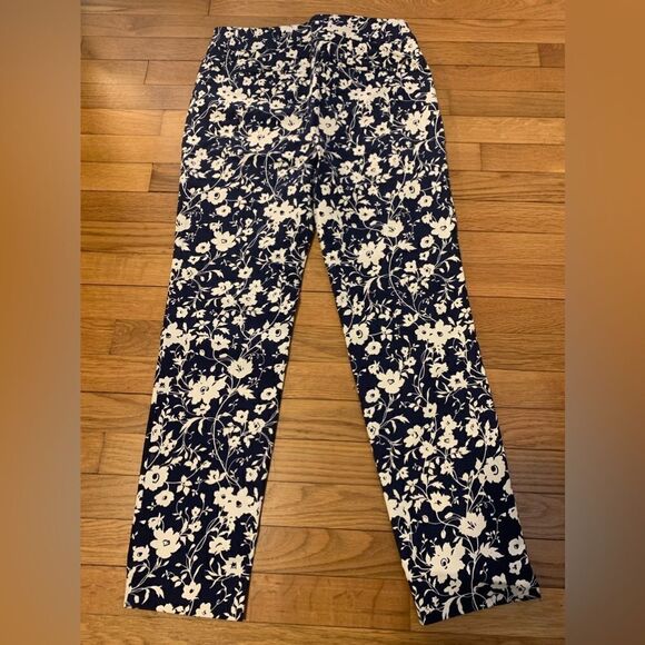 Talbots size 6 Chatham ankle pants floral print high rise navy blue - Picture 2 of 4